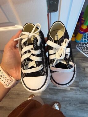 Converse Kids Black and White Low-Top Canvas Sneakers